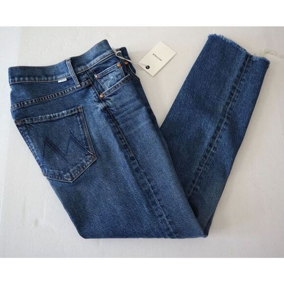 Mother 10644-1422 WMN Sz 25 Blue The Mid Rise Rider Ankle Fray Denim Jeans - Picture 11 of 15